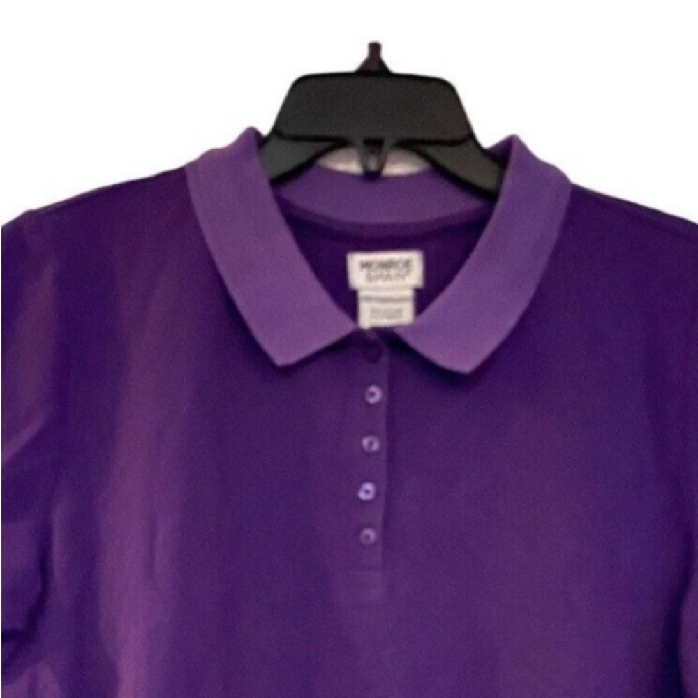 Monroe & Main Contrast Collar Polo Purple Business Casual Short Sleeve Golf Top - Picture 4 of 7